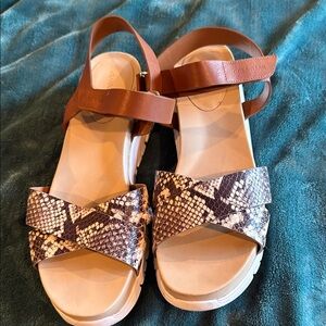 Cole Haan Zero Grand Snake Print & Tan Strappy Platform Sandals